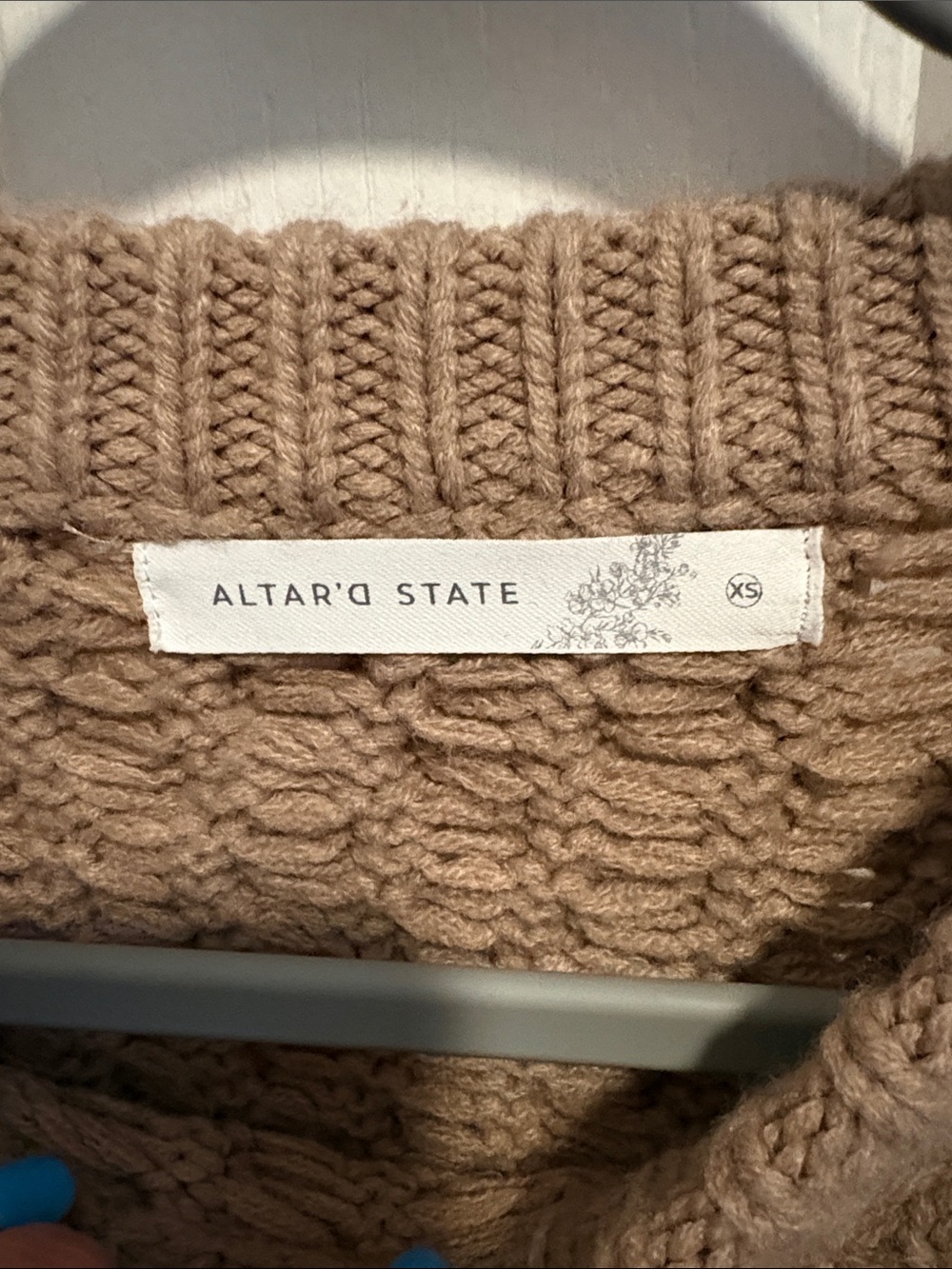 Altar'd State Taupe Braided Cable Scoop Neck Sweater - Picture 2 of 3